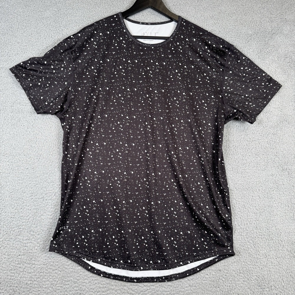 BYLT Shirt Mens XXL Black Speckle Drop Cut SS Performance Gym Runnning Casual